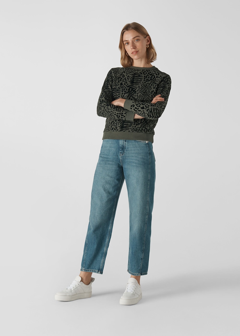 Khaki Flocked Animal Sweatshirt WHISTLES Whistles US