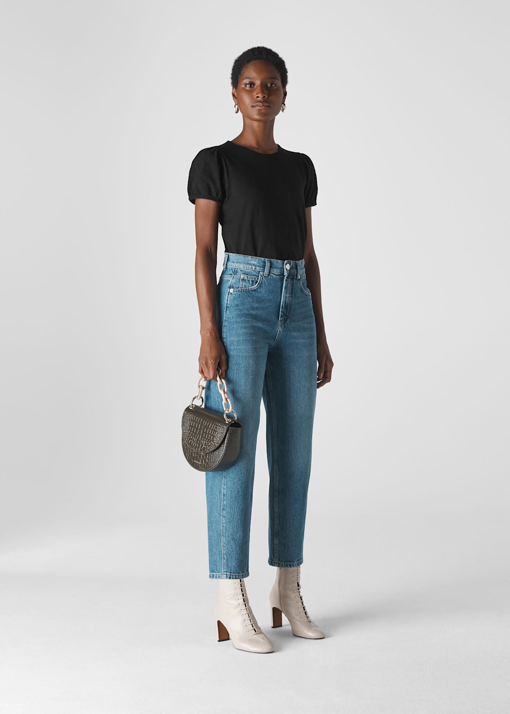 Black Puff Sleeve T Shirt WHISTLES Whistles UK