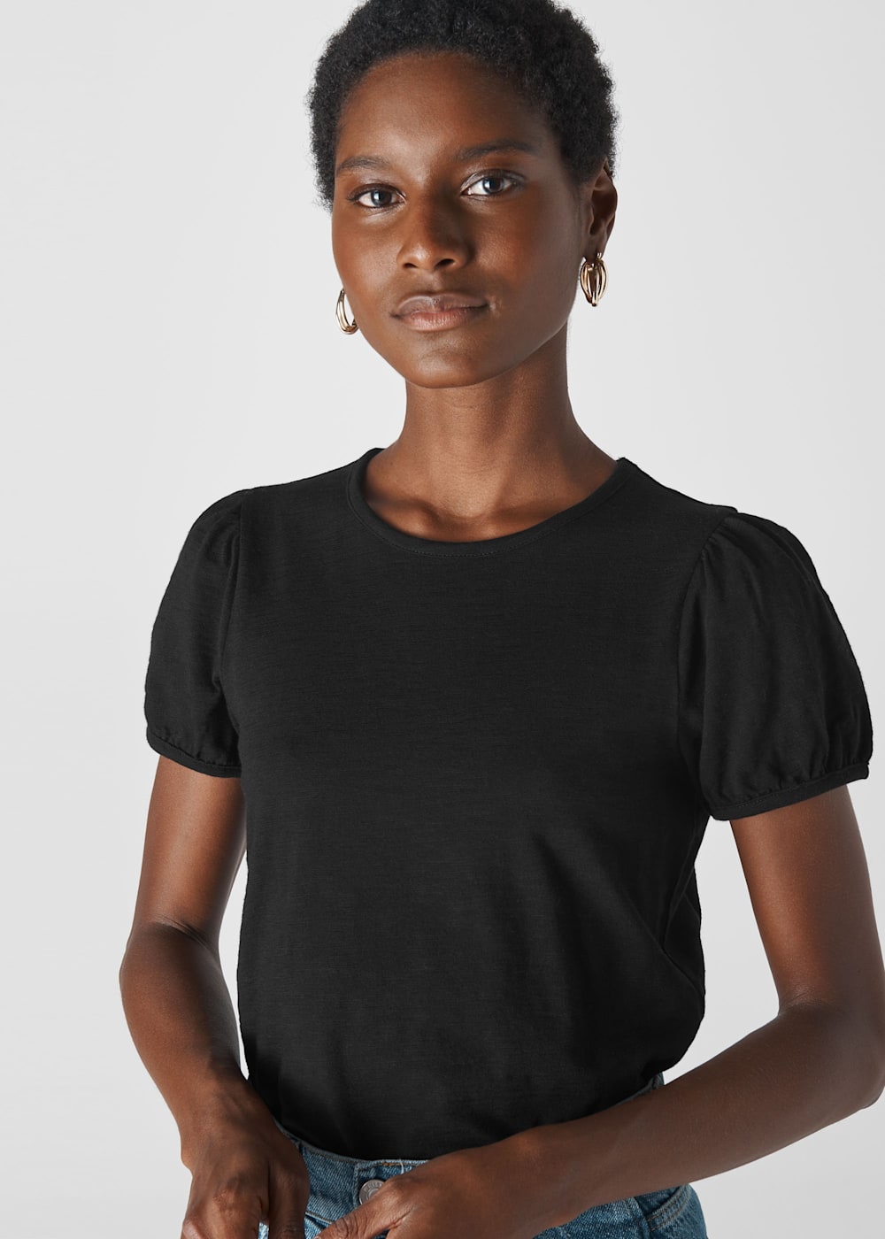 Black Puff Sleeve T Shirt WHISTLES Whistles UK