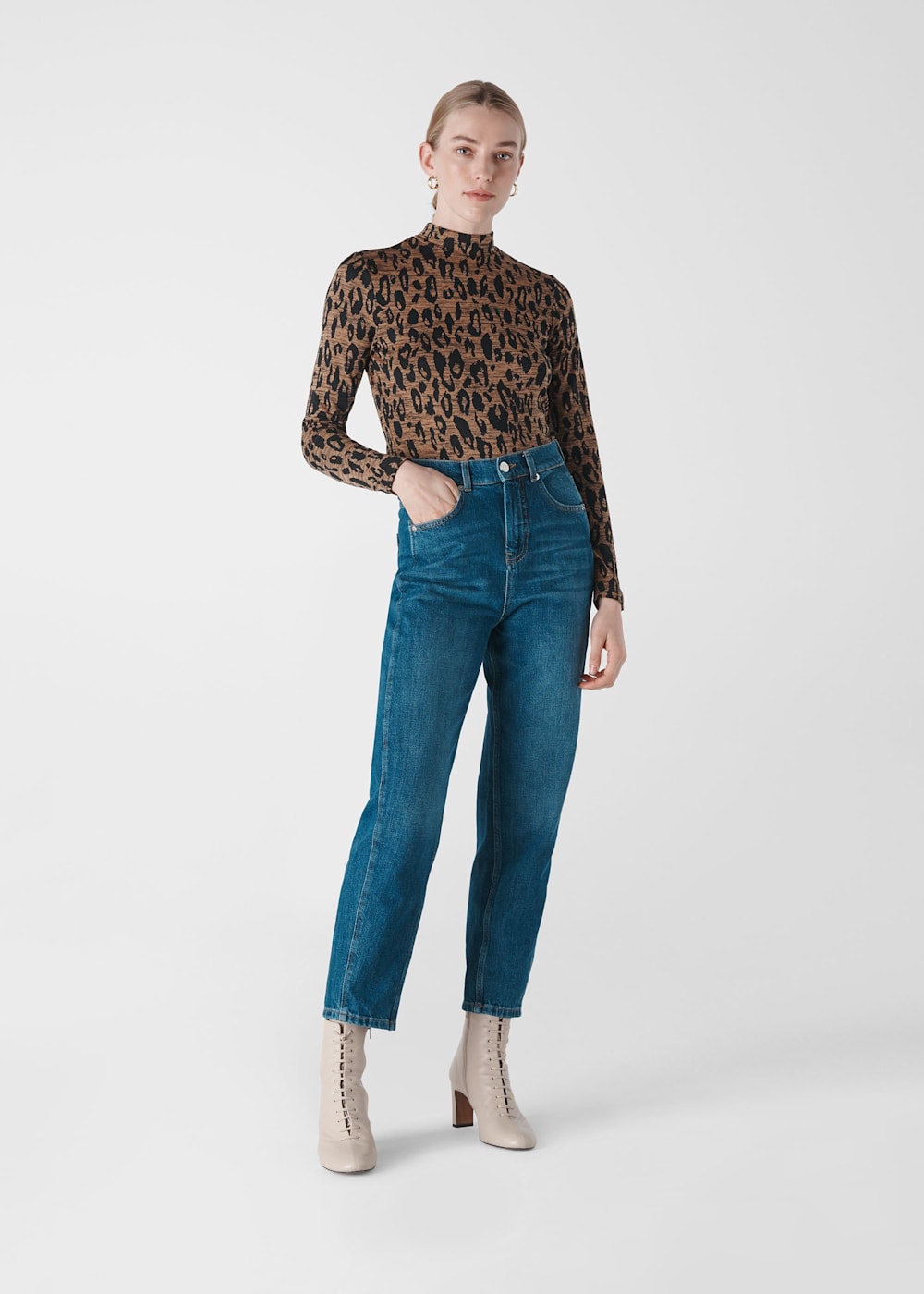 Leopard high neck top discount