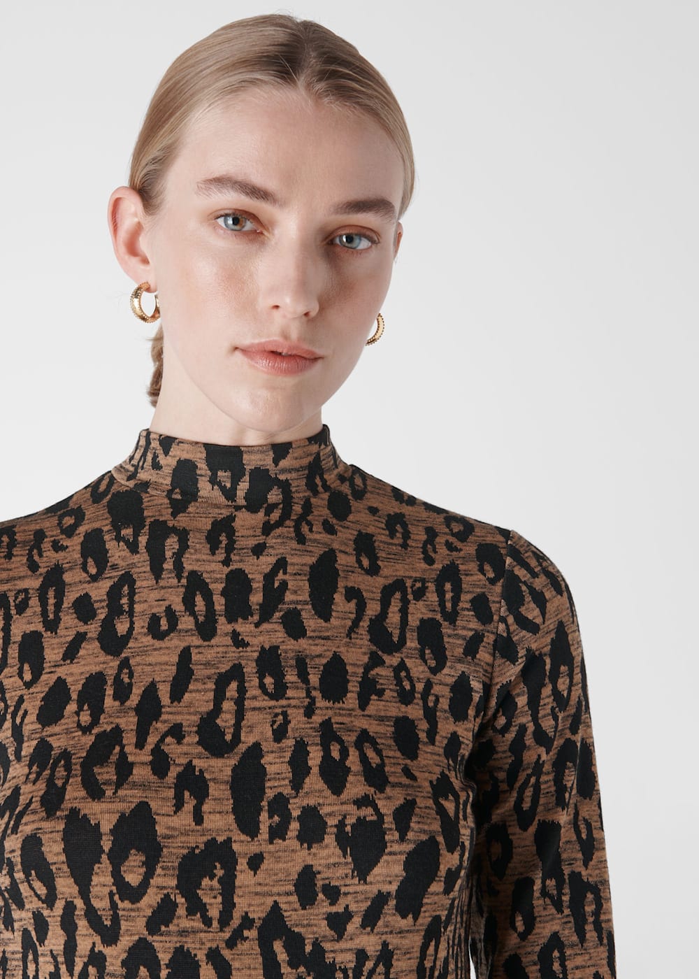 Leopard Print High Neck Animal Jaquard Top | WHISTLES | Whistles UK |