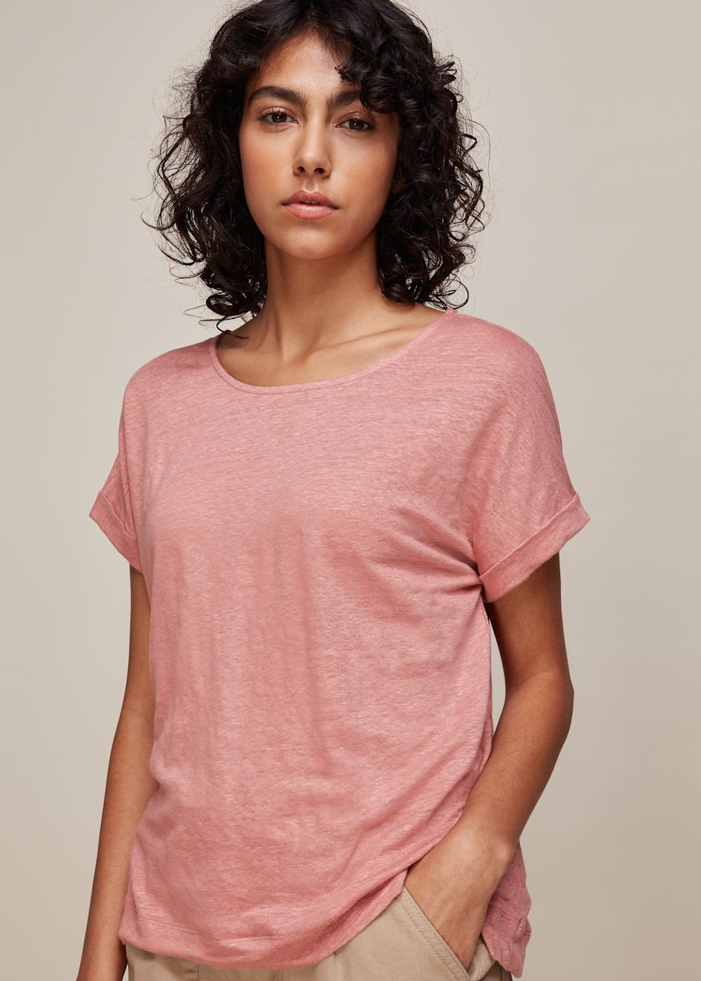 Pale Pink Relaxed Linen Tshirt WHISTLES Whistles US
