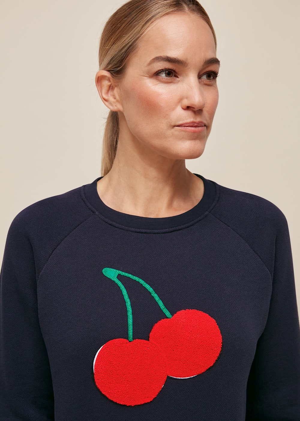Navy Cherry Embroidered Sweat WHISTLES Whistles UK