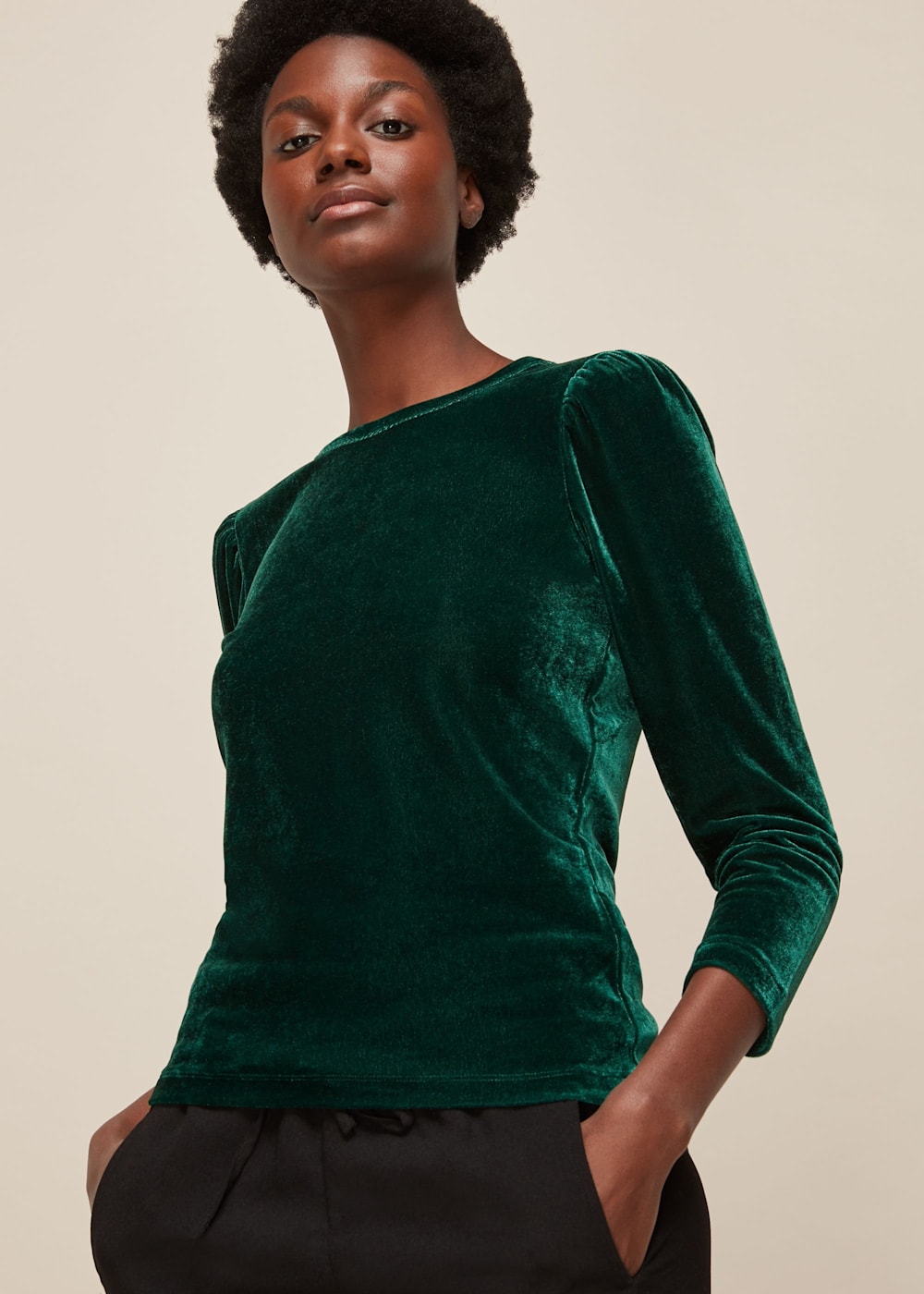 Dark green puff sleeve top hotsell