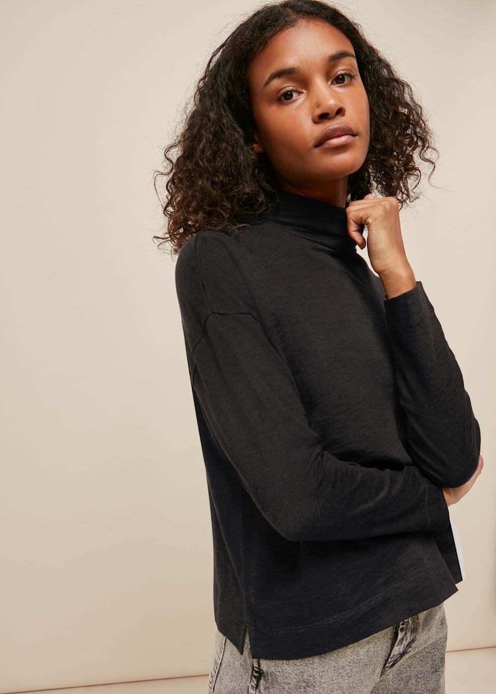 Plain black high neck top online