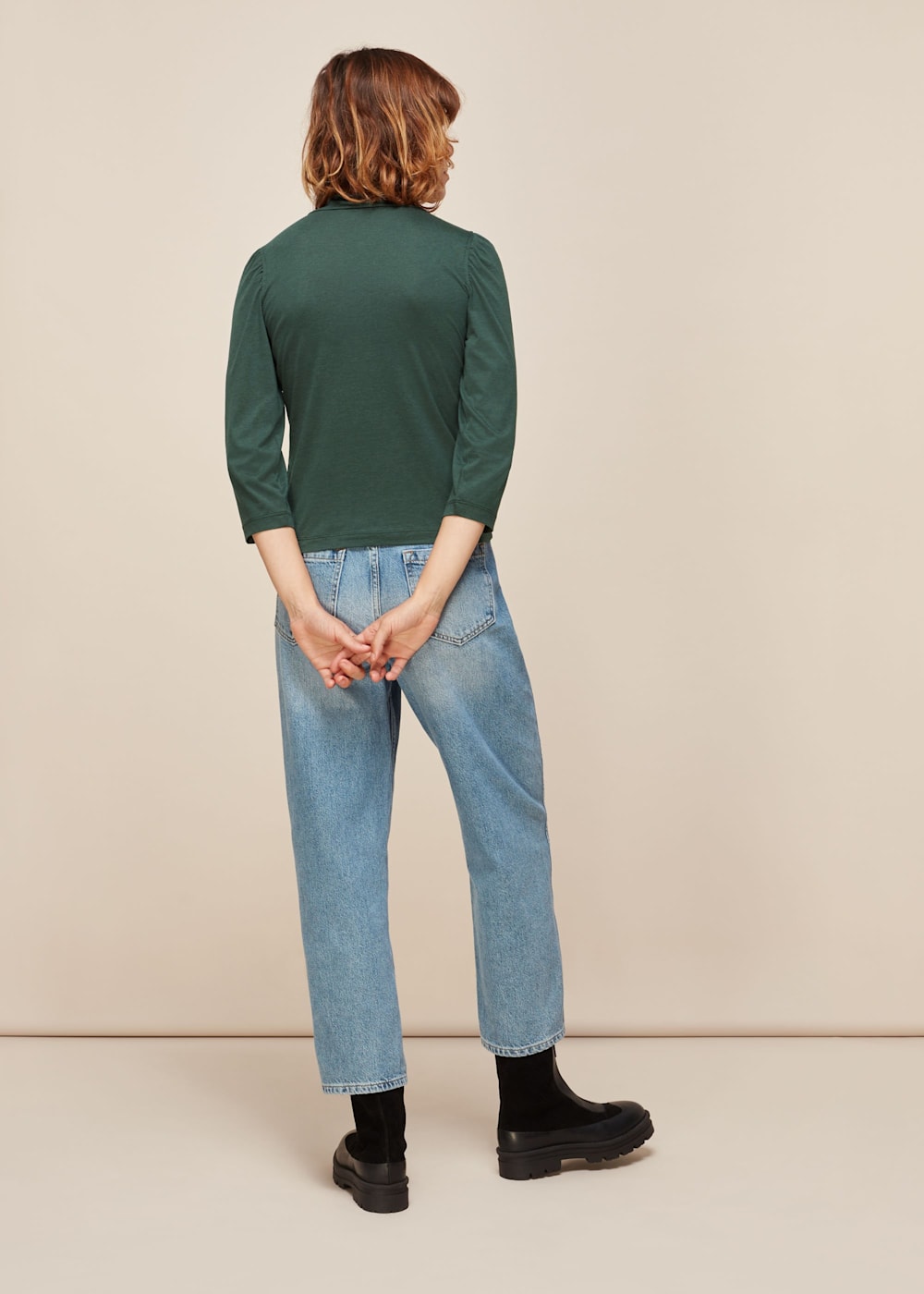 Dark green puff sleeve top sale