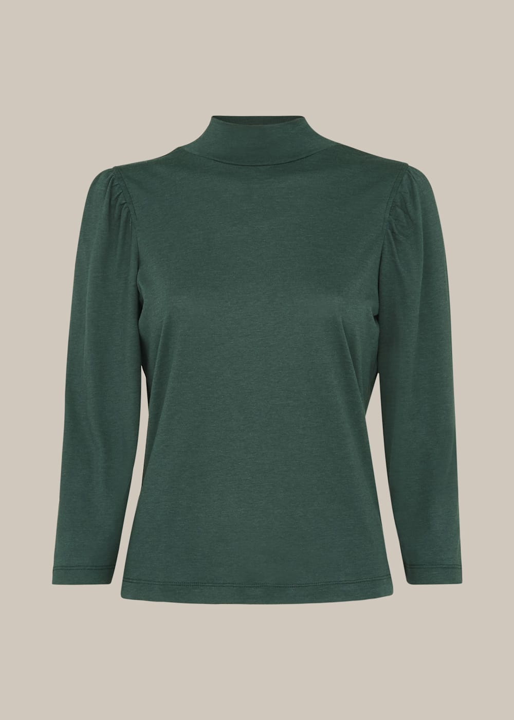 Dark Green High Neck Puff Sleeve Top WHISTLES Whistles UK