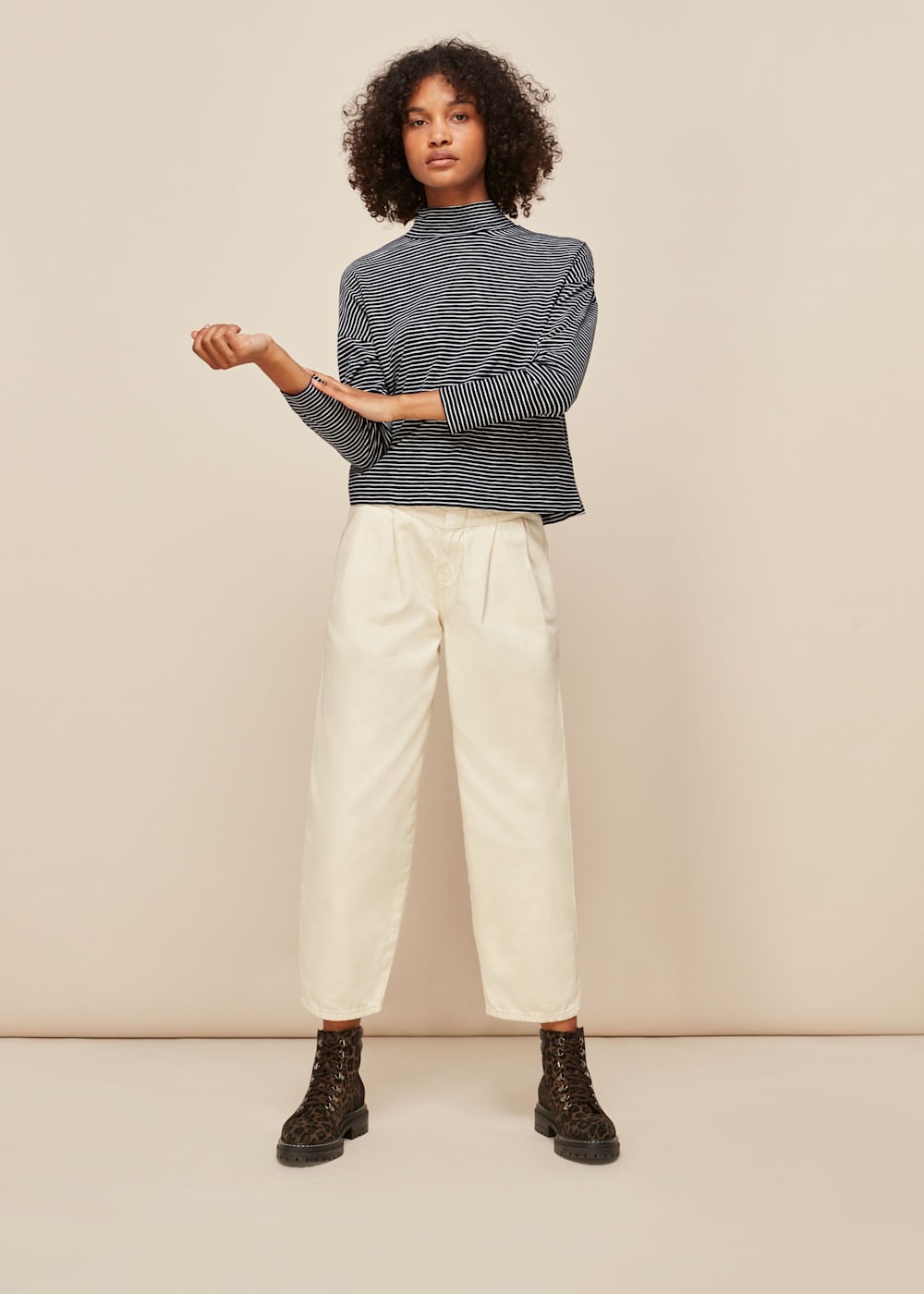 High neck stripe top shop