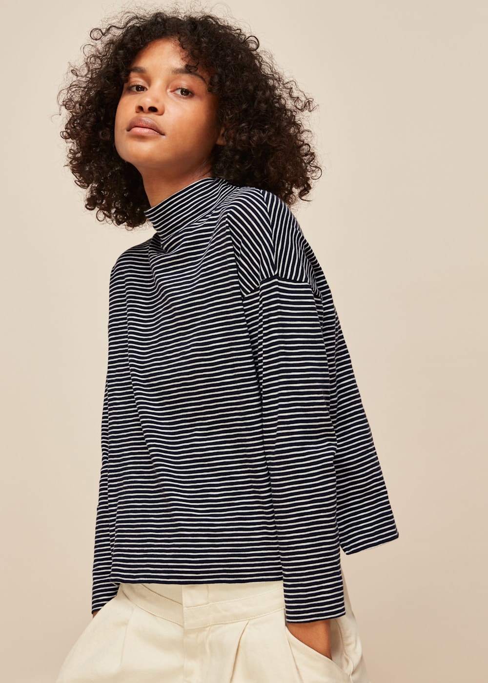 Multicolour Stripe High Neck Relaxed Top | WHISTLES | Whistles US |