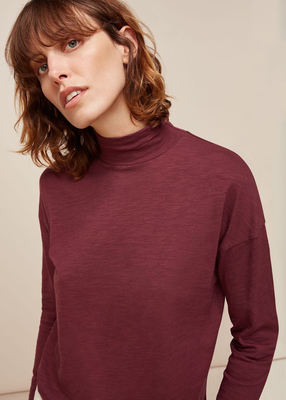 Burgundy High Neck Relaxed Top WHISTLES Whistles US