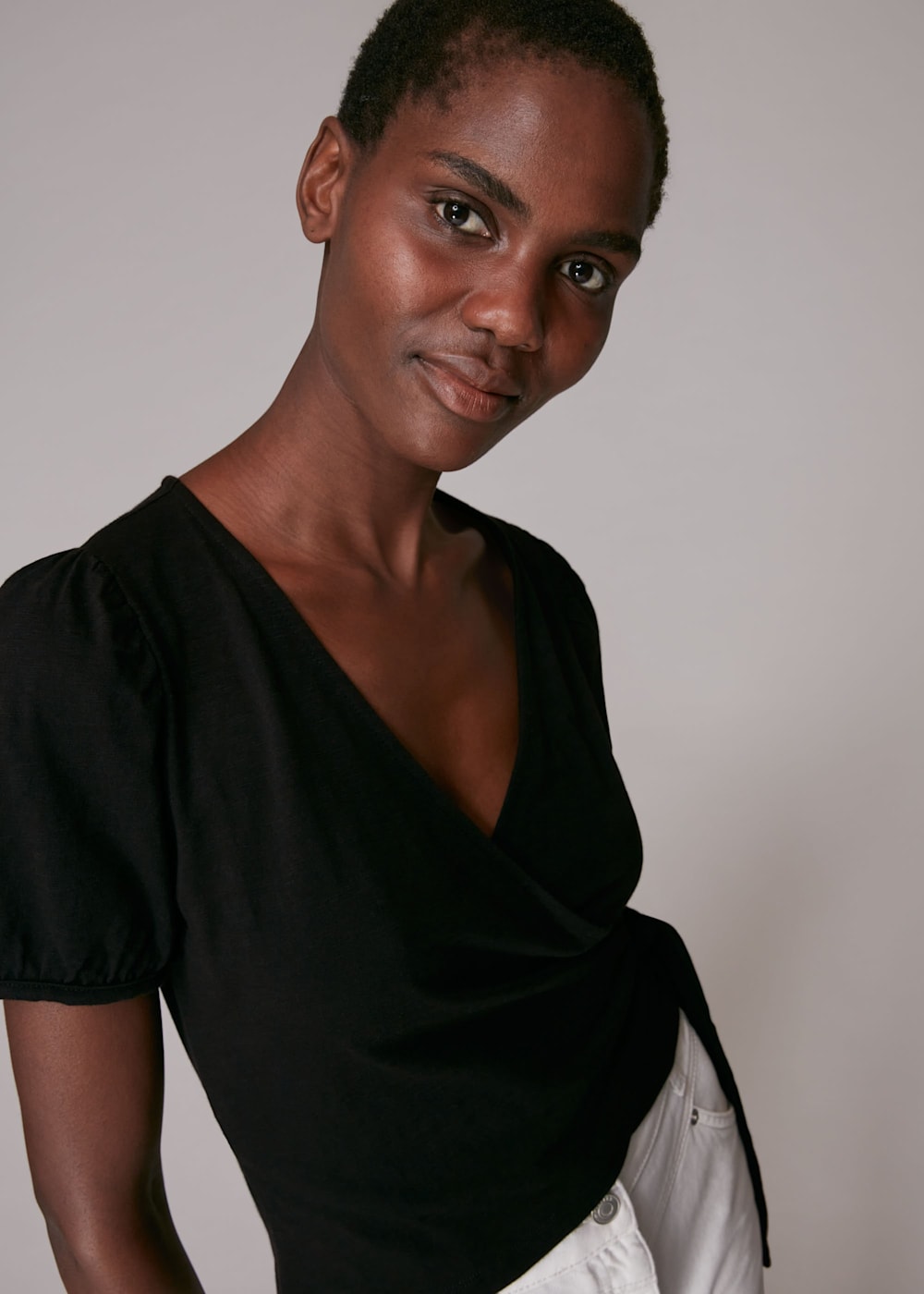Black Cotton Wrap Top | WHISTLES | Whistles US |
