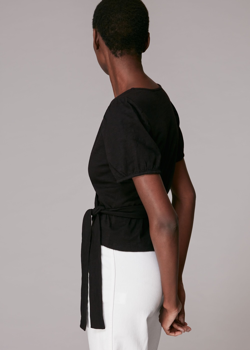新版 Wrap Cotton Black Top | US Whistles | WHISTLES | トップス
