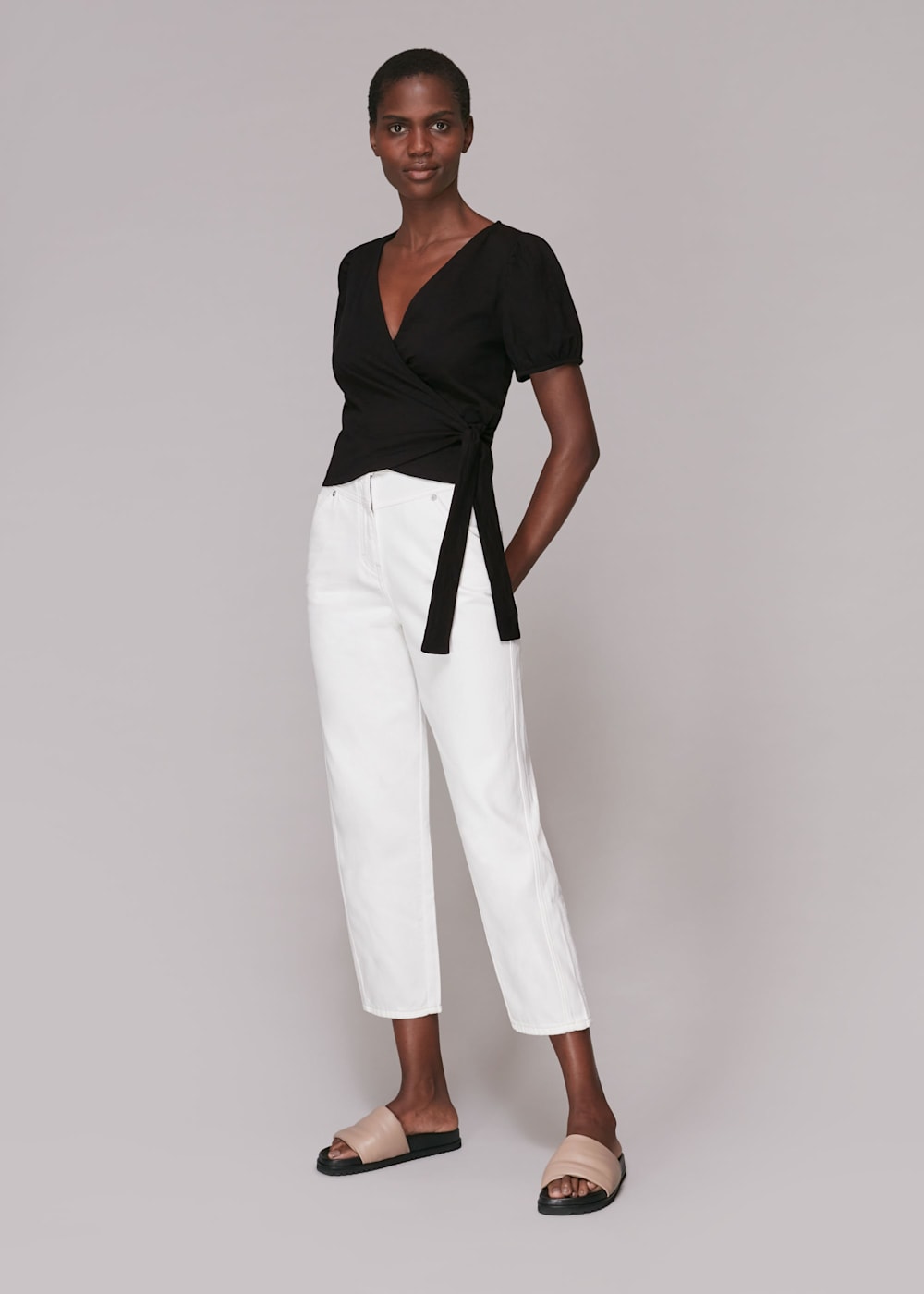 Black Cotton Wrap Top | WHISTLES | Whistles US |