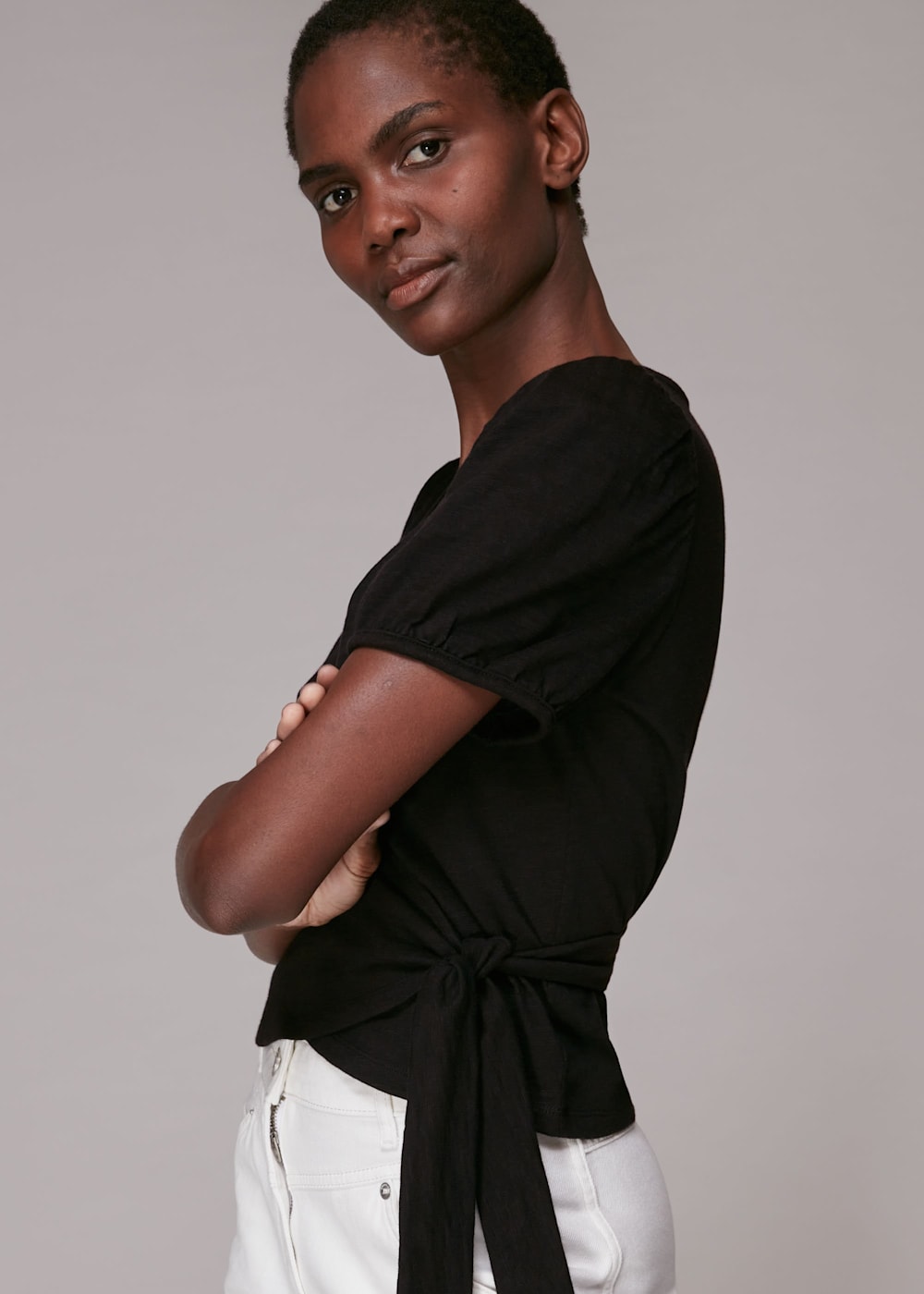 格安SALEスタート!の商品をすべて whistles-cotton-wrap-top-black トップス