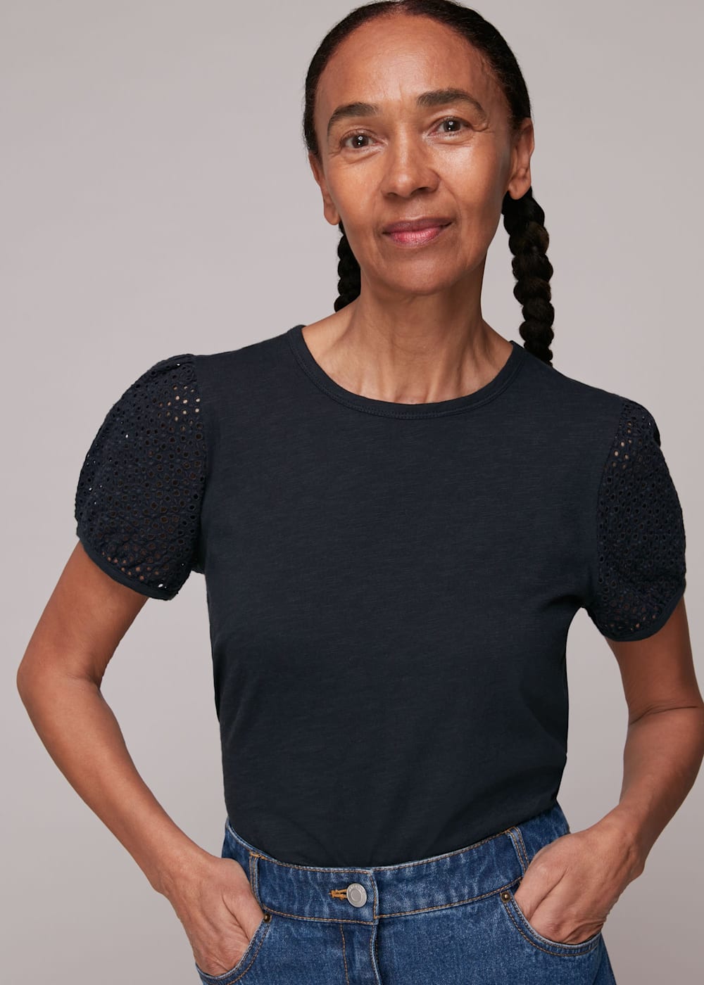 Whistles Broderie Puff Sleeve T-Shirt Whistles Broderie Puff Sleeve T-Shirt