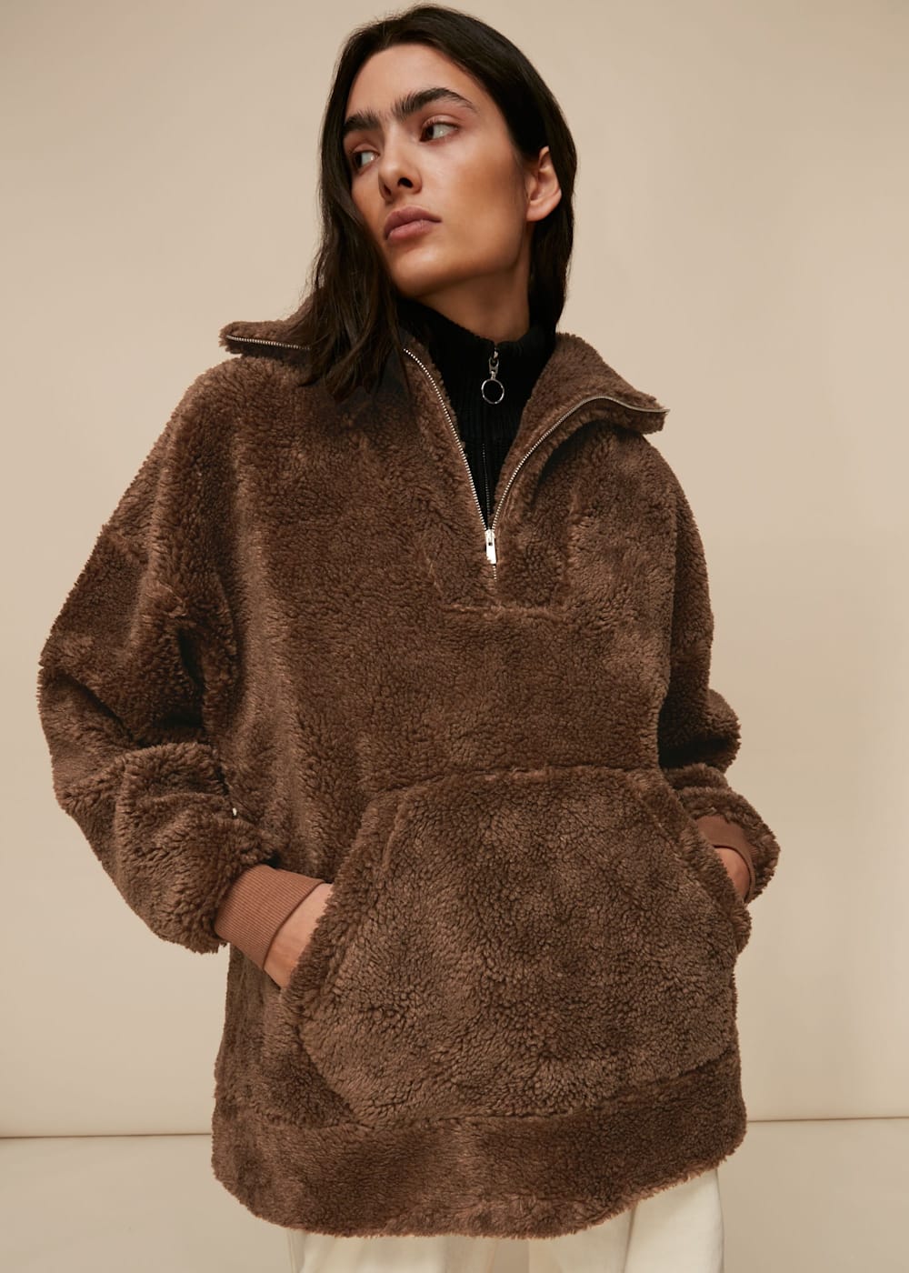 Brown Borg Half Zip Sweatshirt WHISTLES Whistles UK