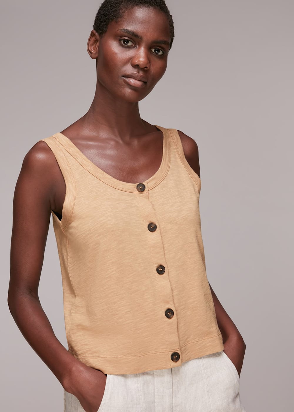 Oatmeal Reversible Button Up Tank Top WHISTLES Whistles US