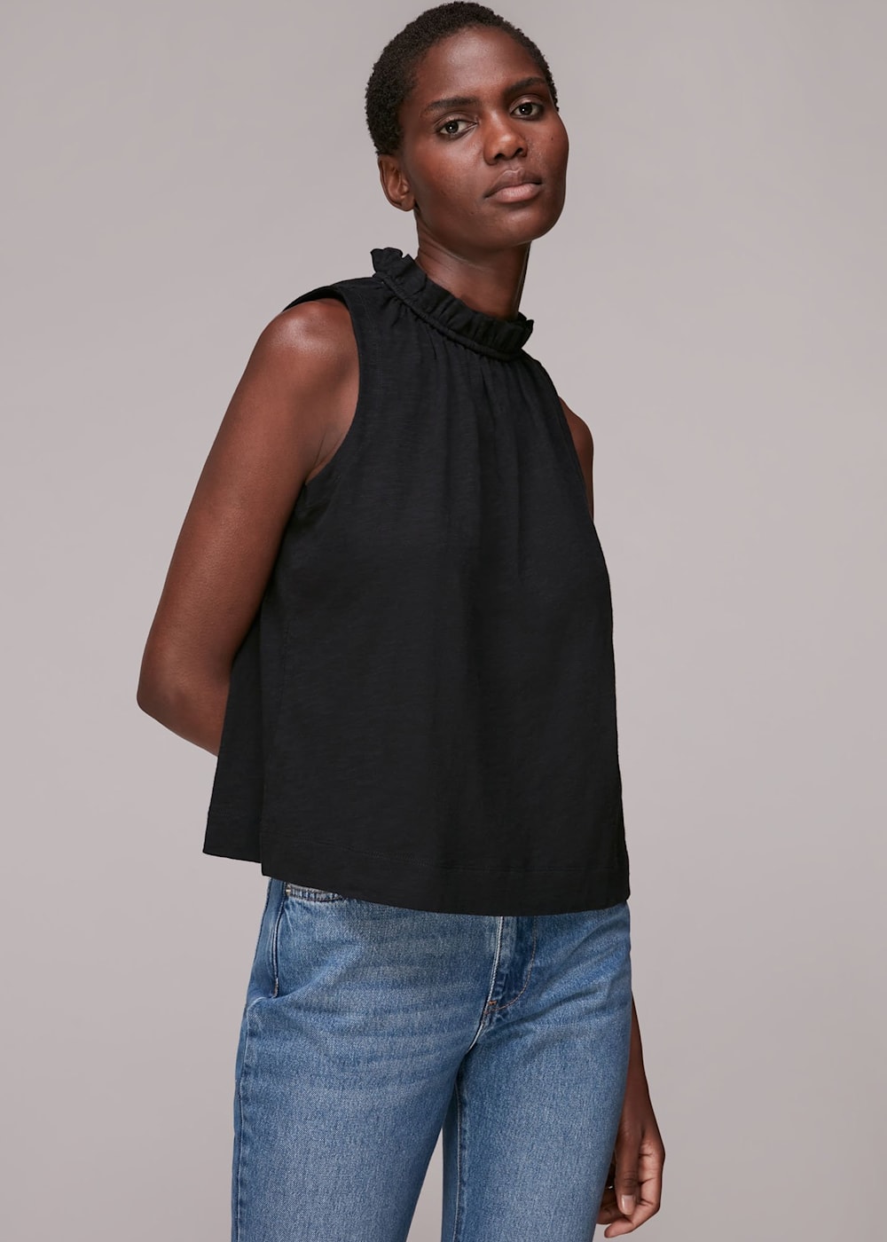 Black high neck sleeveless blouse store