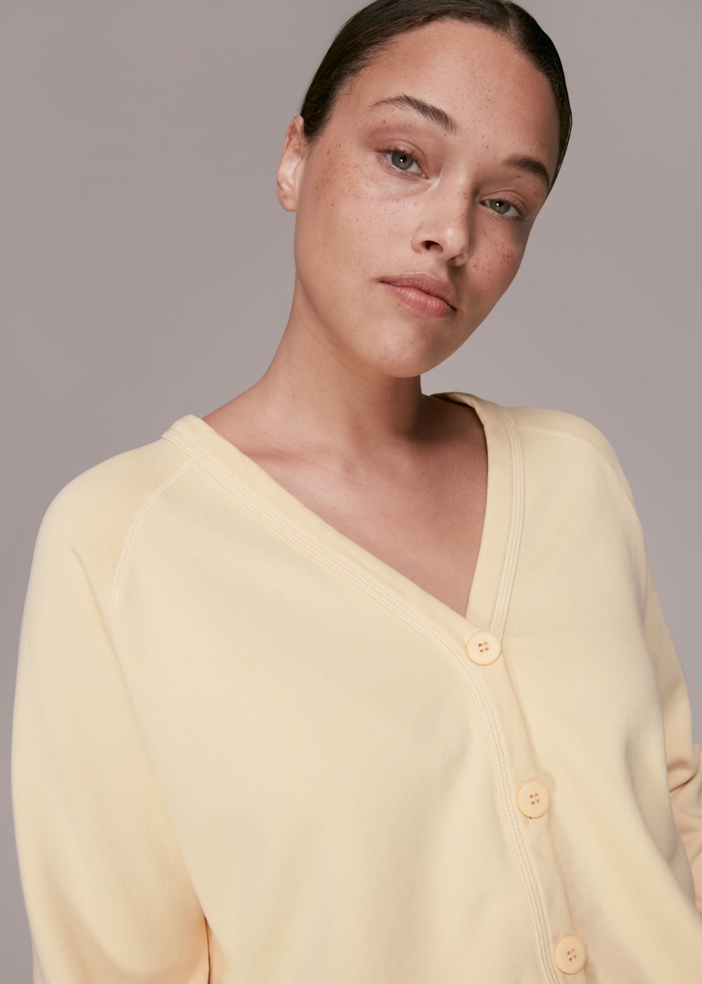 Pale Yellow Sweat Cardigan WHISTLES Whistles US