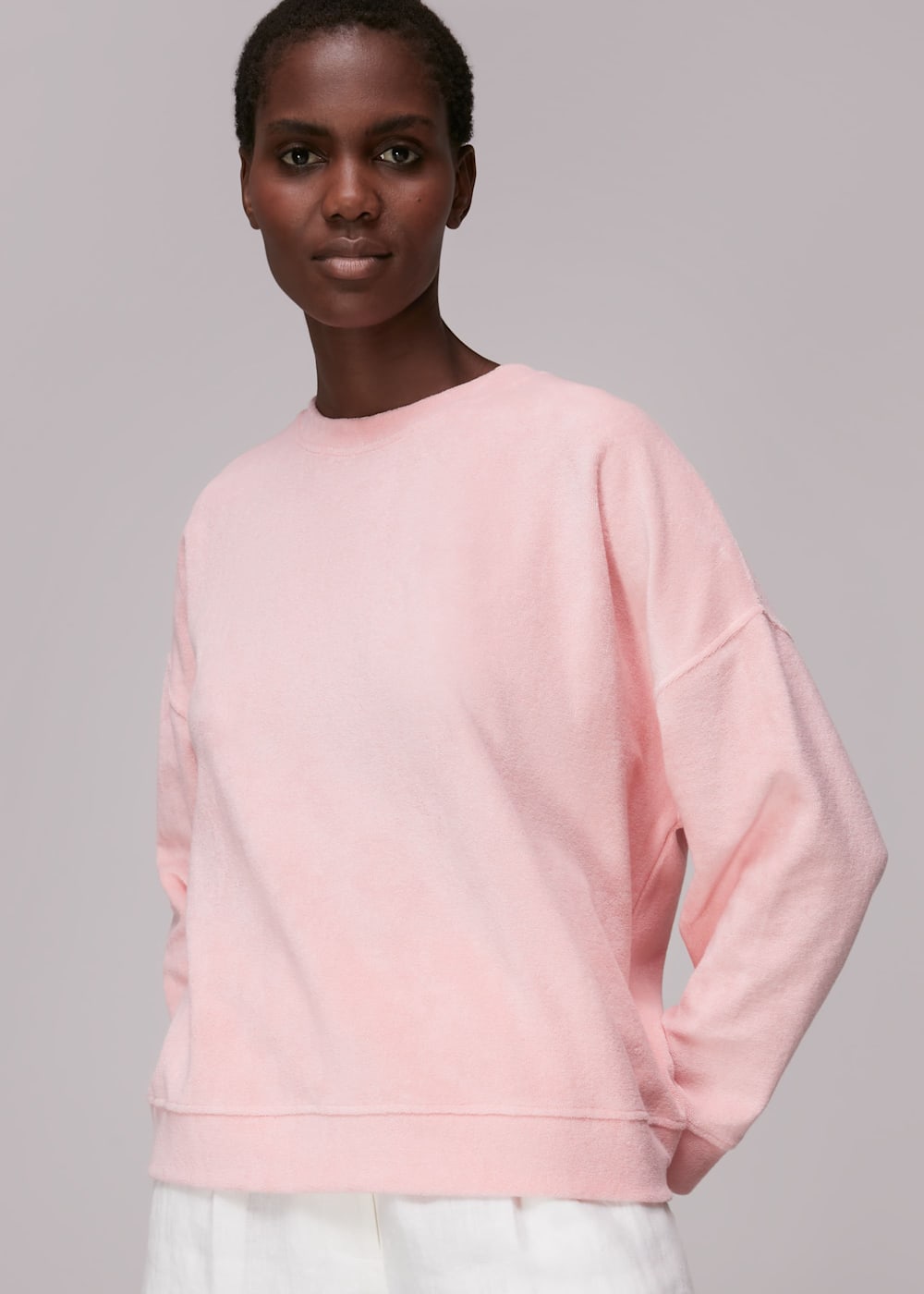 Pink Towelling Boyfriend Sweatshirt WHISTLES Whistles UK
