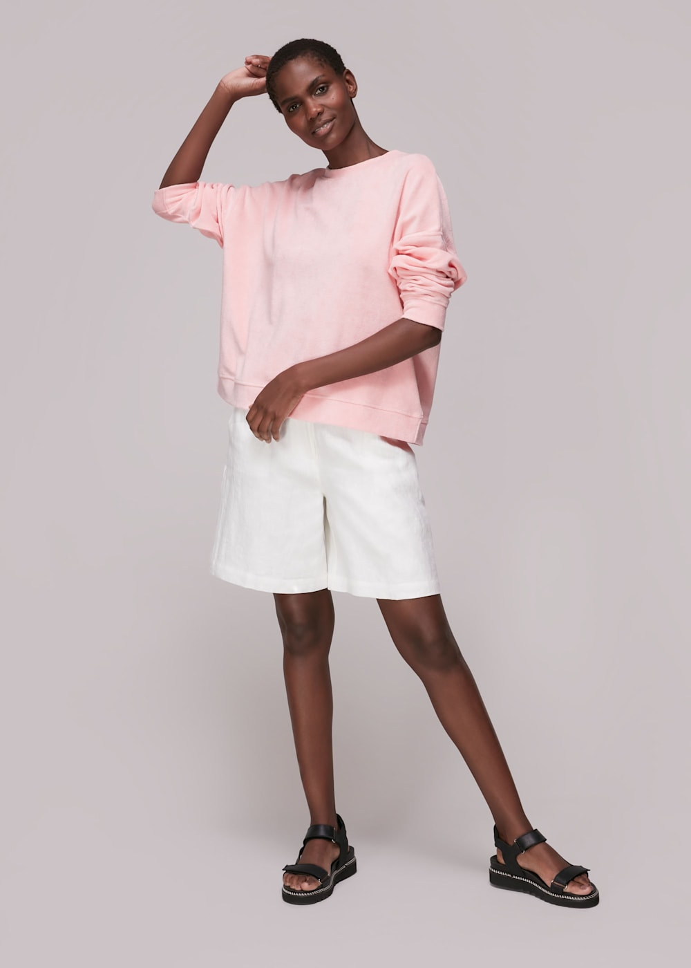 Pink white sweatshirt online
