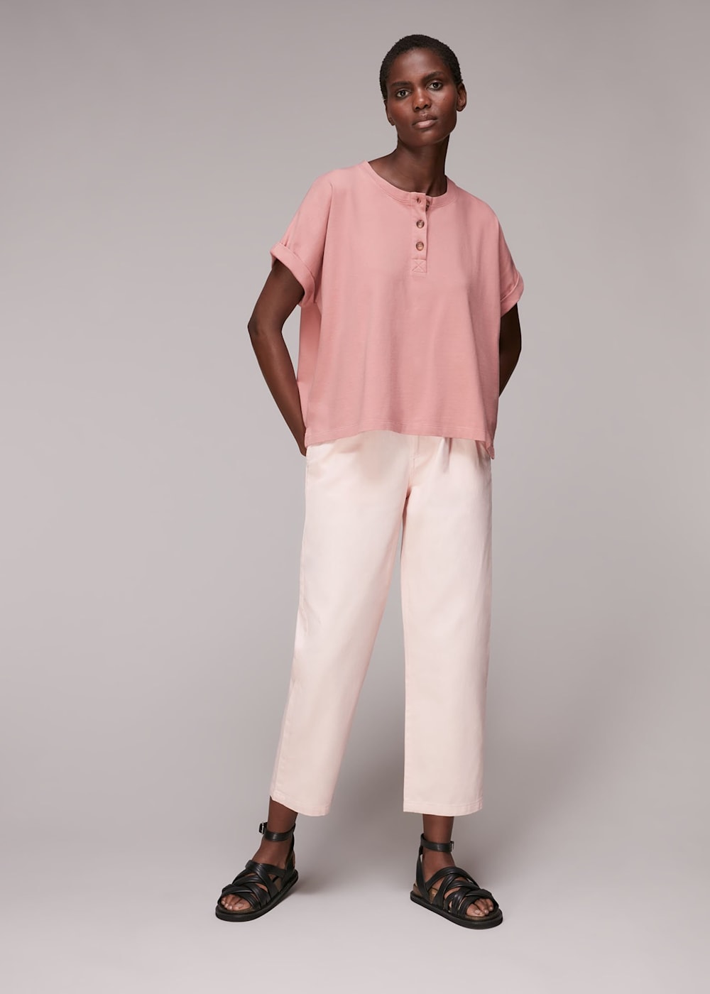 Pink Round Neck Henley Tee WHISTLES Whistles UK