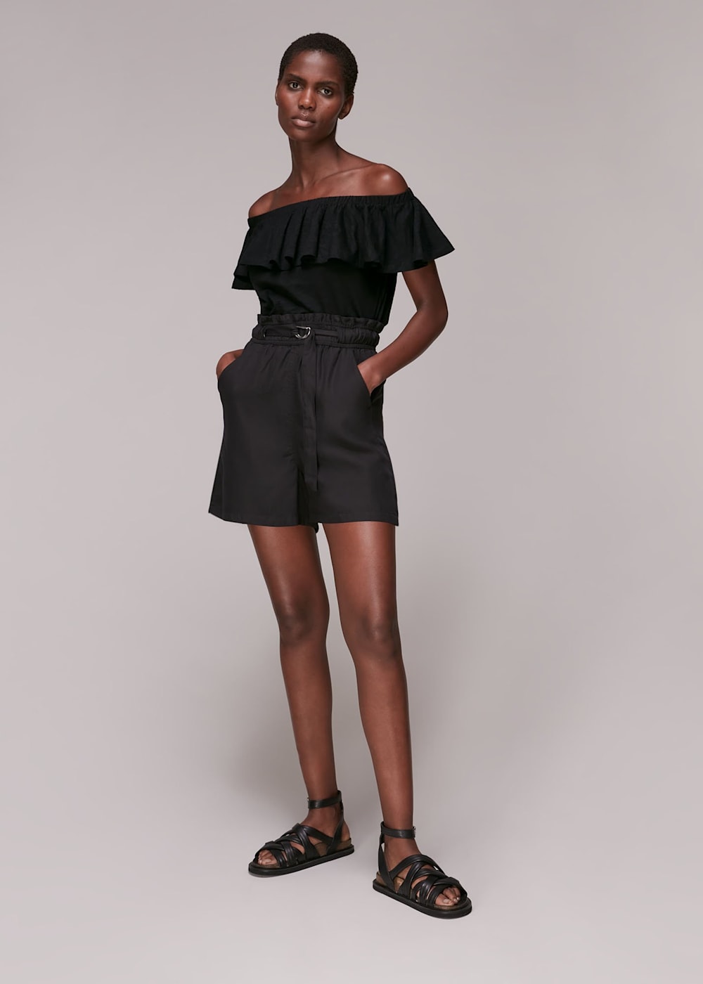 Black fitted bardot top deals
