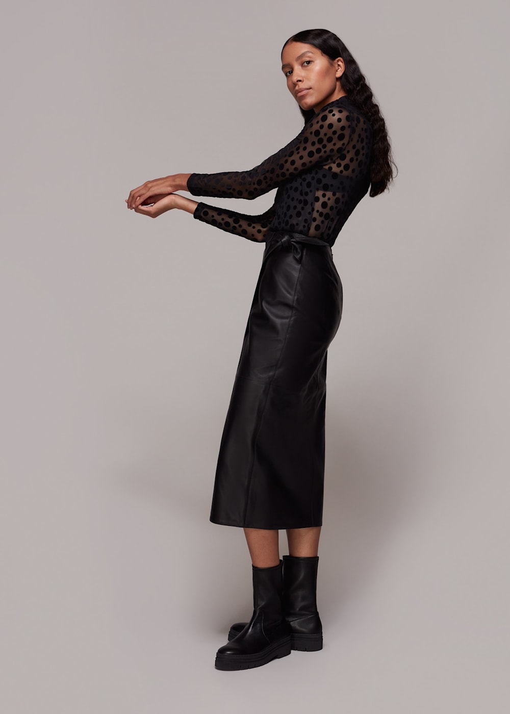 Black Mesh Mixed Spot Top | WHISTLES | Whistles US |