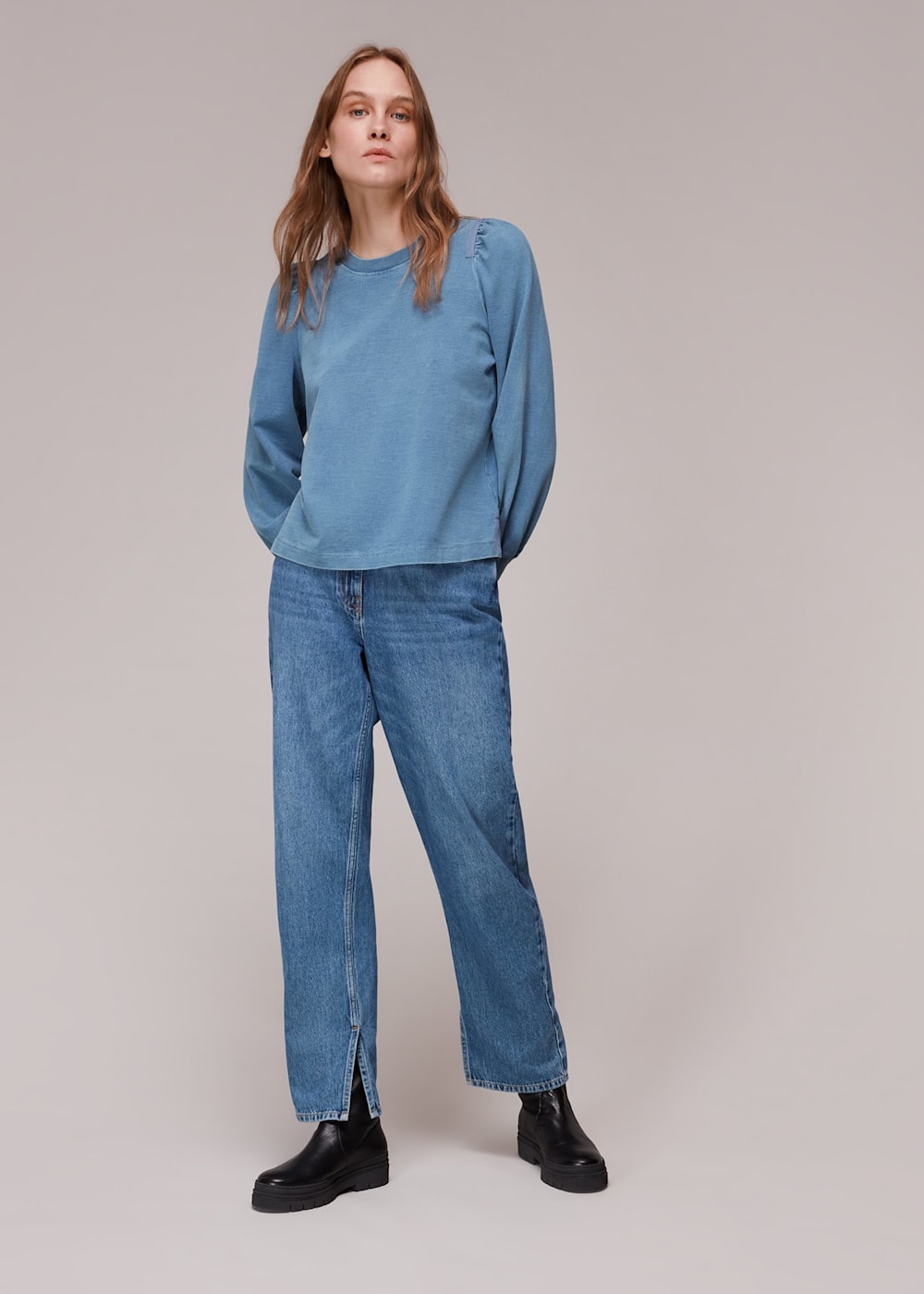 Blue Puff Sleeve Sweat WHISTLES Whistles UK