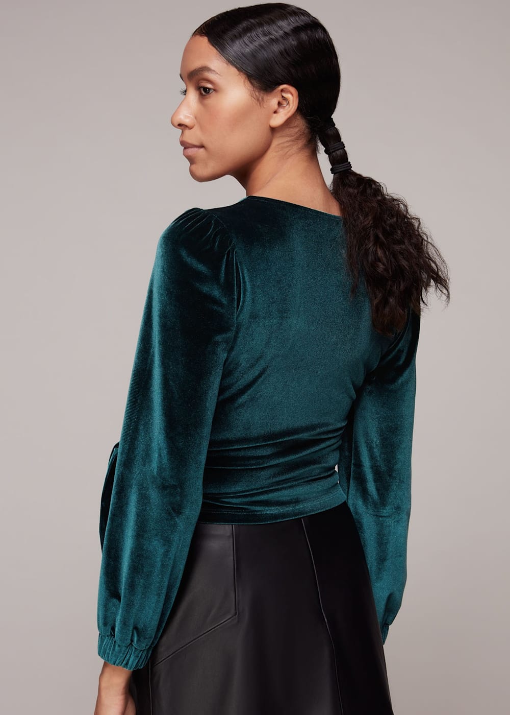 Green velvet long sleeve top shop