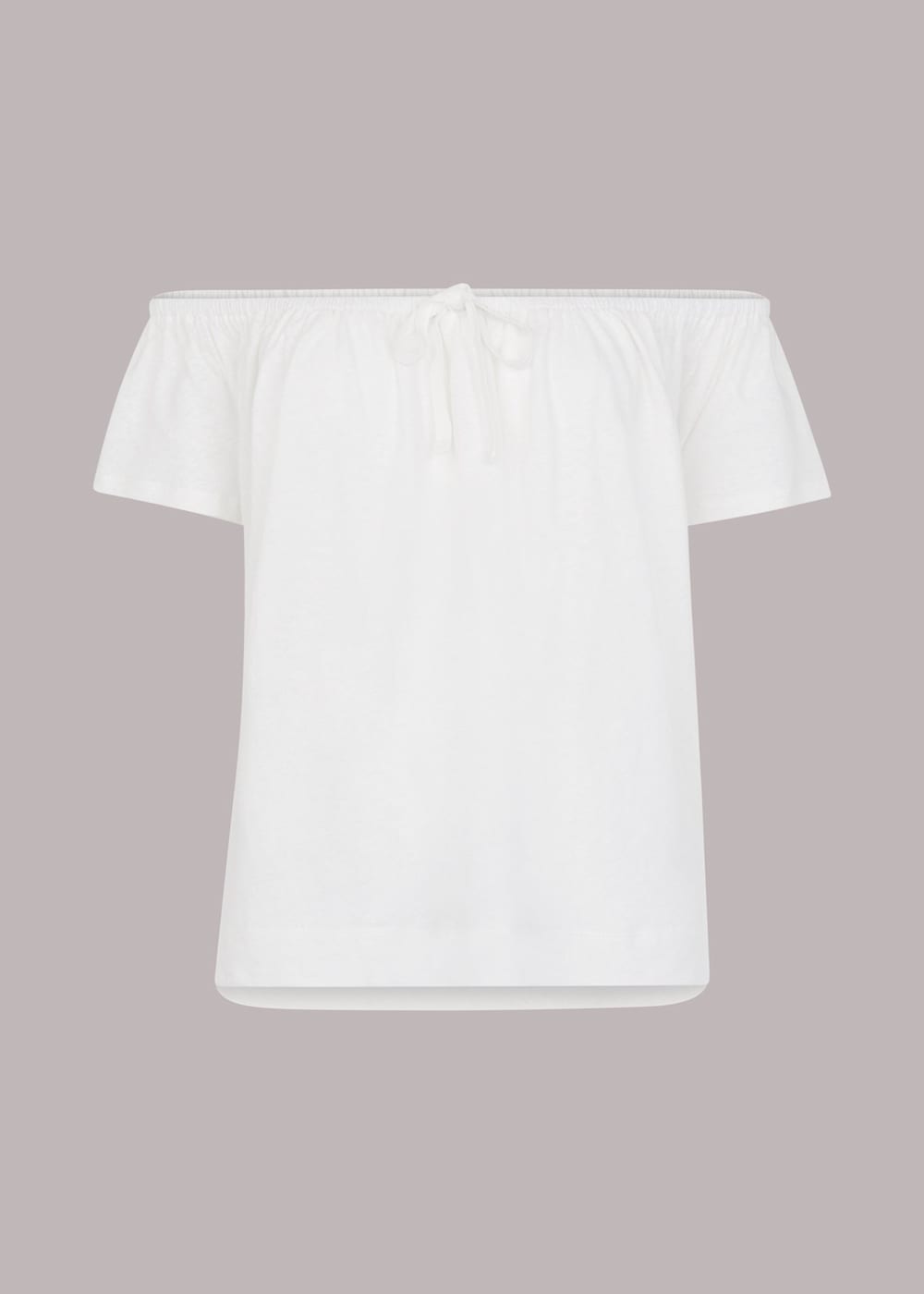 White Drawstring Linen Bardot Top WHISTLES Whistles UK