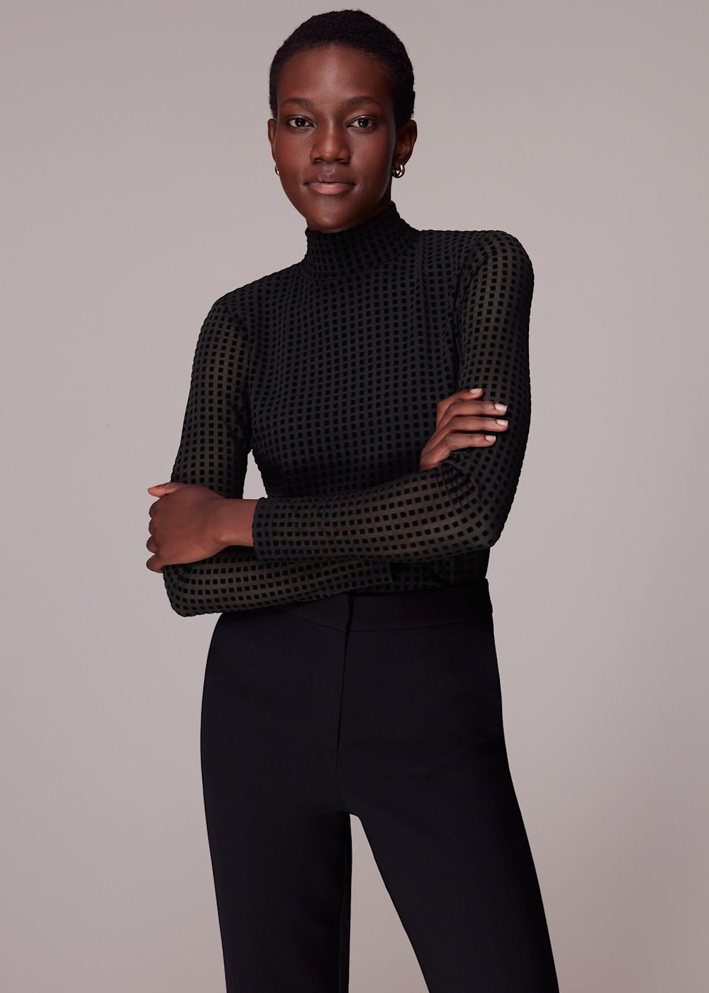 Black Checked Mesh Top | WHISTLES | Whistles UK |