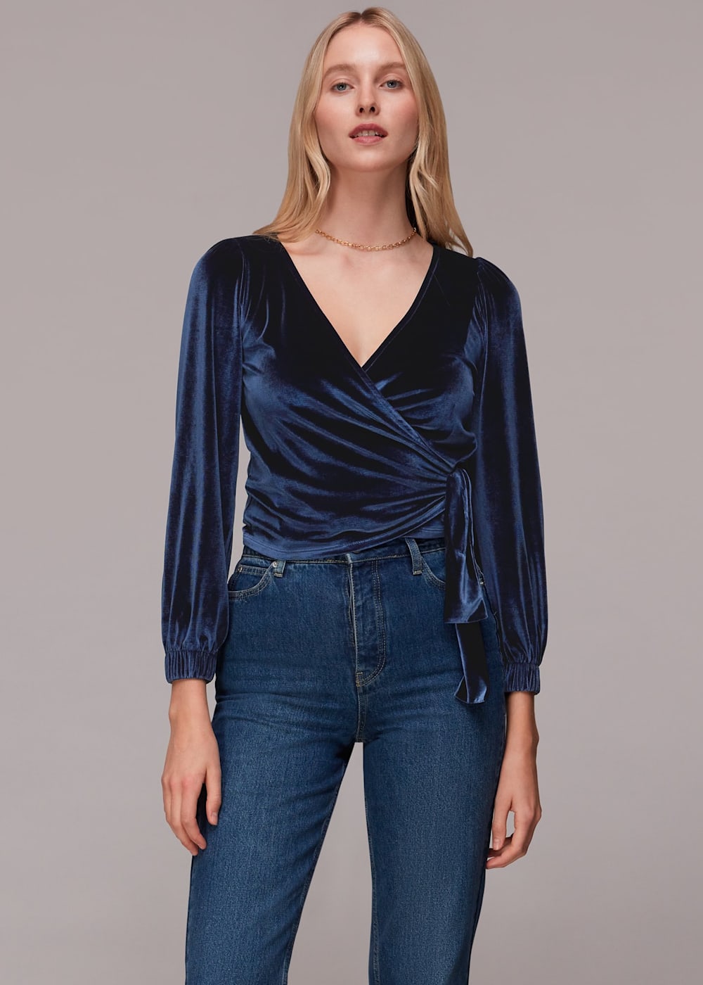 Navy blue velvet top shop