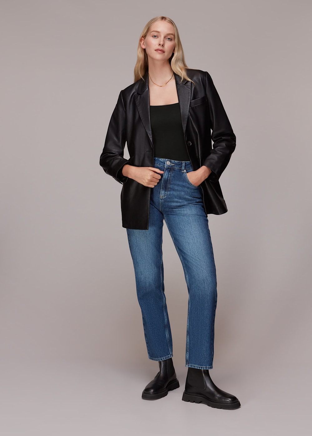 Black Square Neck Long Sleeve Top | WHISTLES | Whistles US |