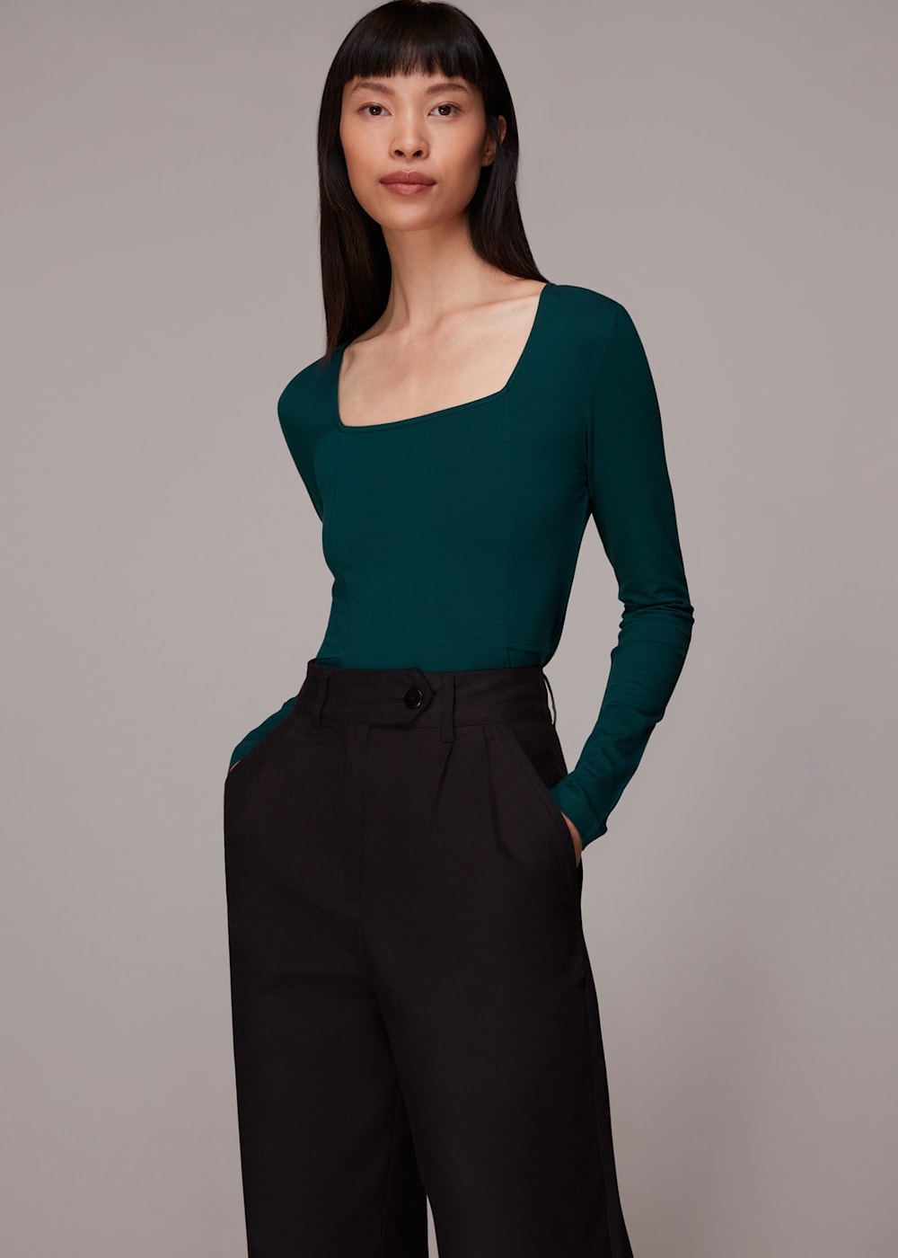 Long sleeve square neck hot sale