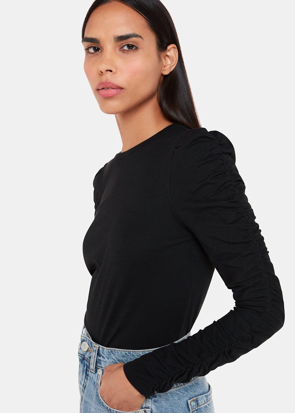 Black long sleeve ruched top top