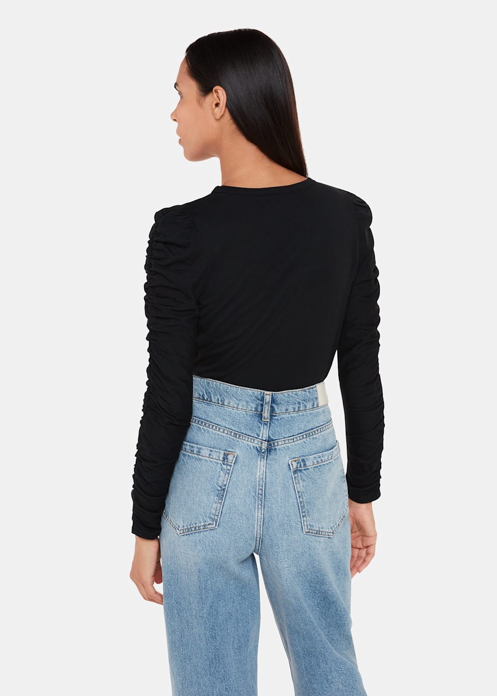 Black Ruched Sleeve Top WHISTLES Whistles UK