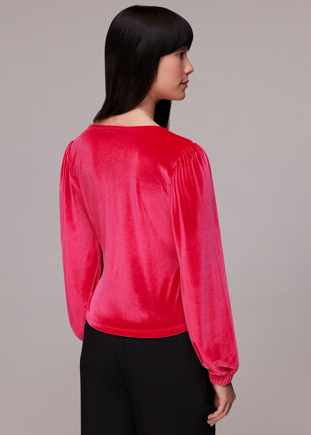Pink Velvet V Neck Wrap Top WHISTLES Whistles UK