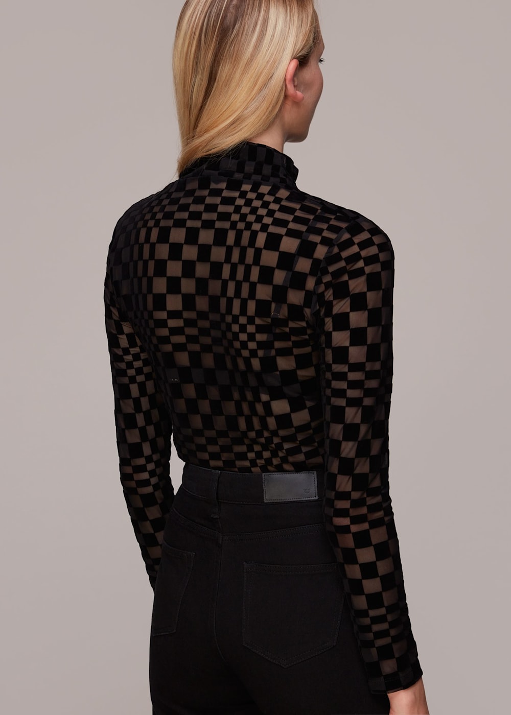 Black Illusion Checked Mesh Top | WHISTLES | Whistles UK |