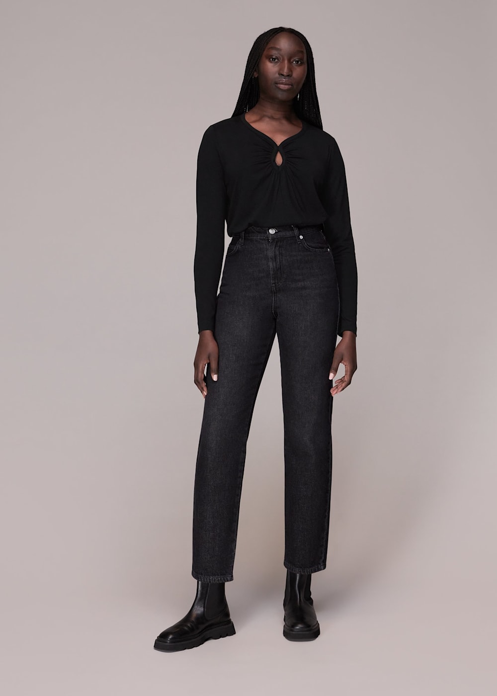 Black long sleeve keyhole top new arrivals