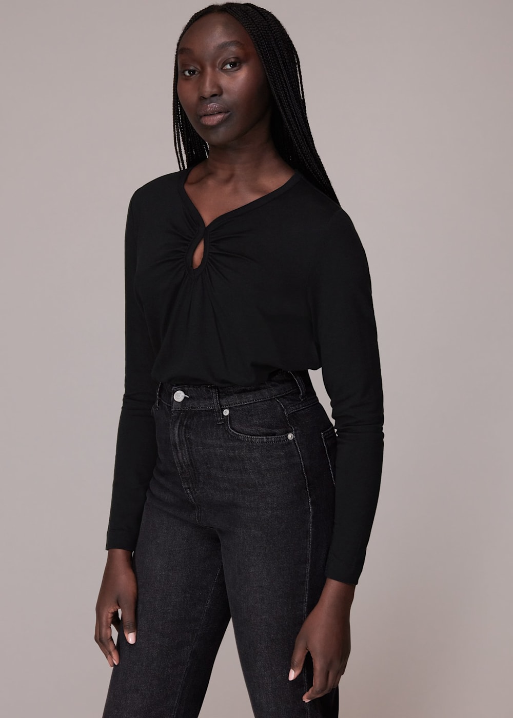 Black long sleeve keyhole top new arrivals
