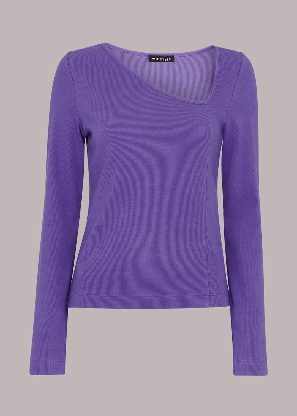 Purple Ribbed Asymmetric V-Neck Top | WHISTLES | Whistles US |