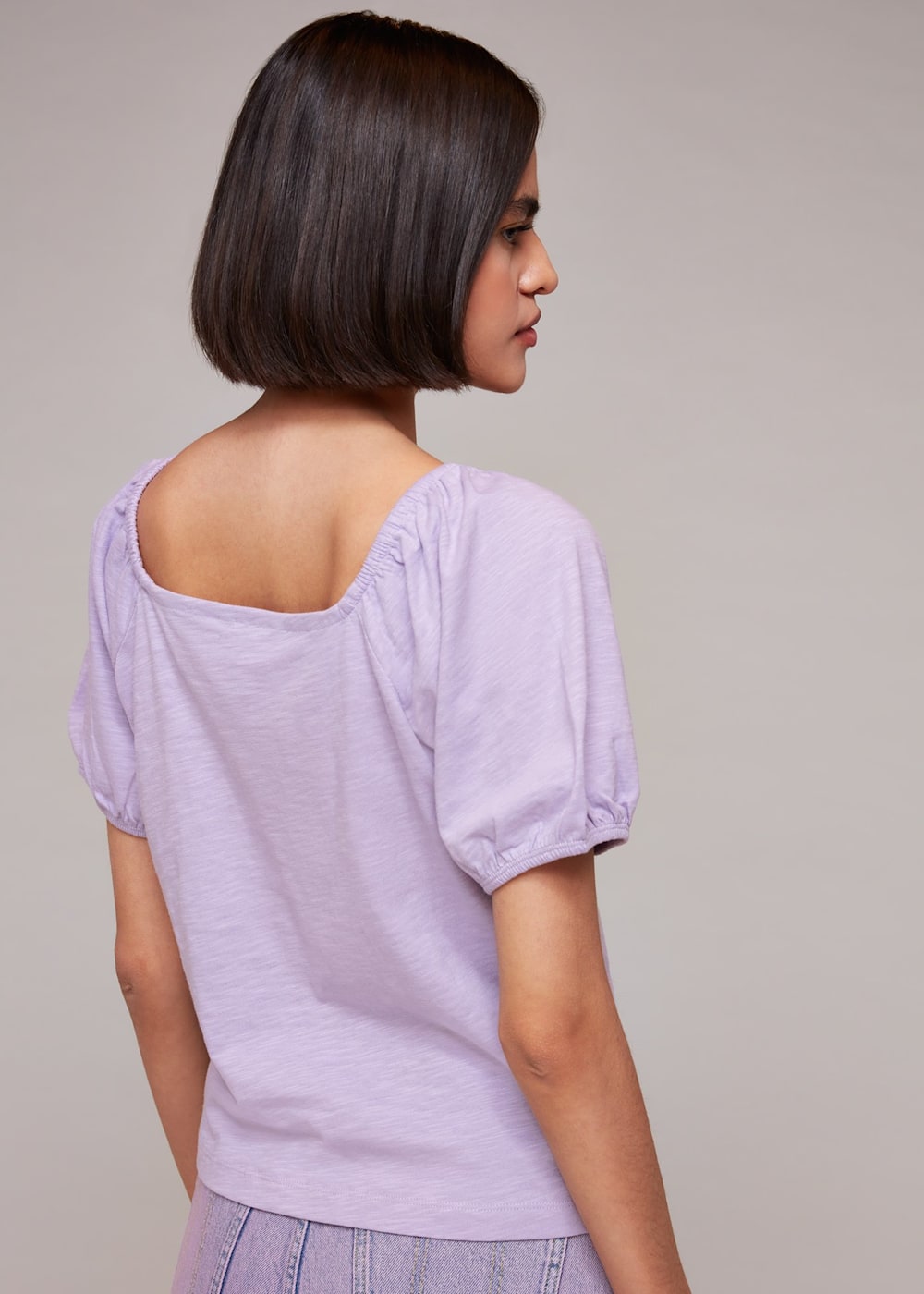 Lilac Square Neck Puff Sleeve Top | WHISTLES | Whistles UK |