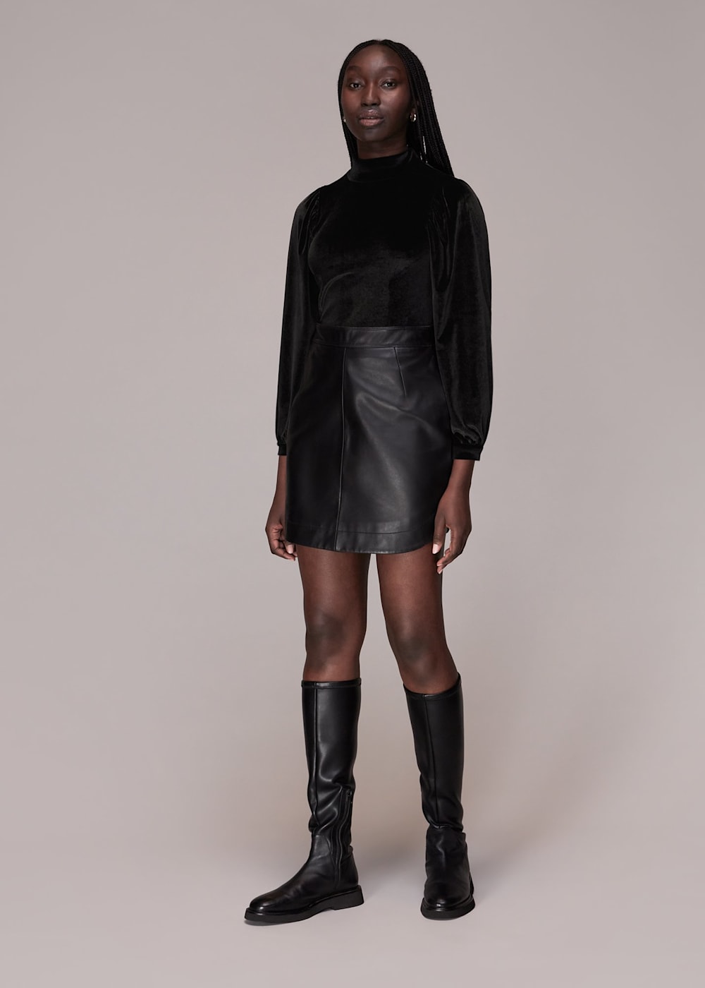 Black High Neck Velvet Top WHISTLES Whistles UK