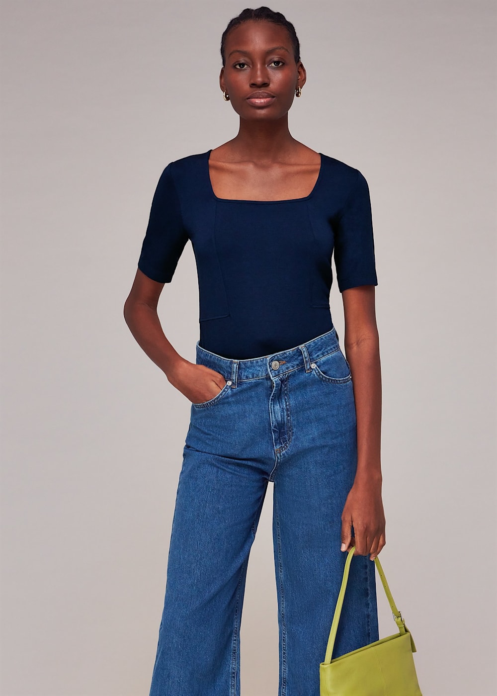 Navy Square Neck T Shirt WHISTLES Whistles UK