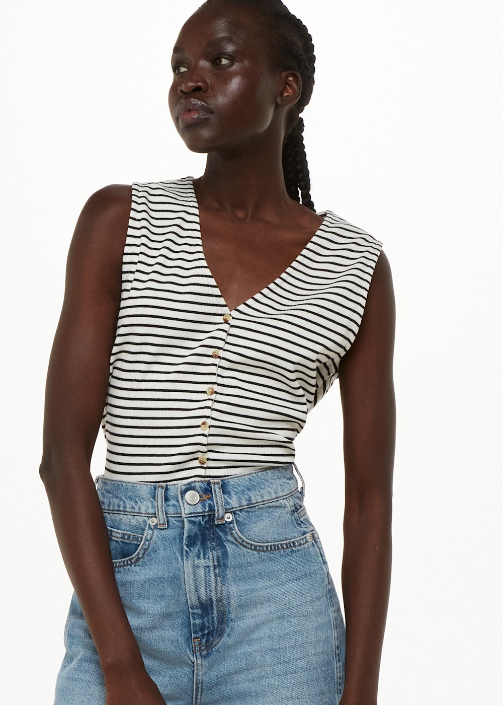 Whistles Button Up Stripe Rib Tank Whistles Button Up Stripe Rib Tank