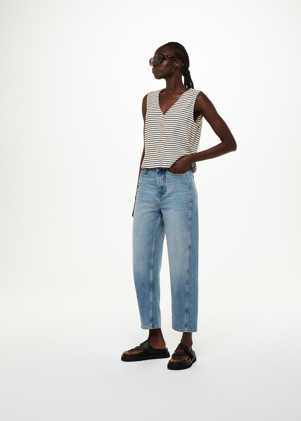 Whistles Button Up Stripe Rib Tank Whistles Button Up Stripe Rib Tank
