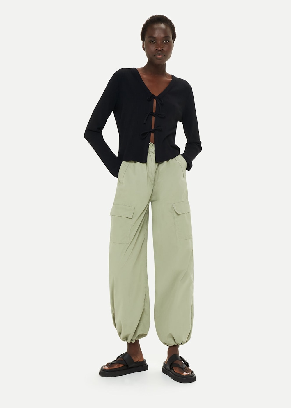 Ribbed tie front cardigan clearance
