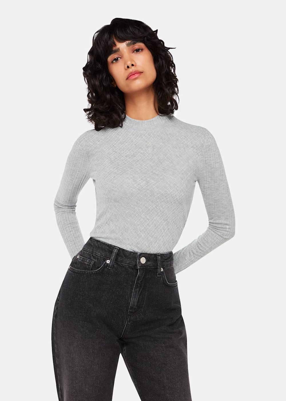 Grey Diagonal Rib Crew Neck Top WHISTLES Whistles UK