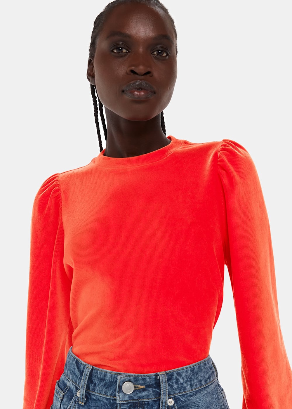 Puff sleeve top red deals